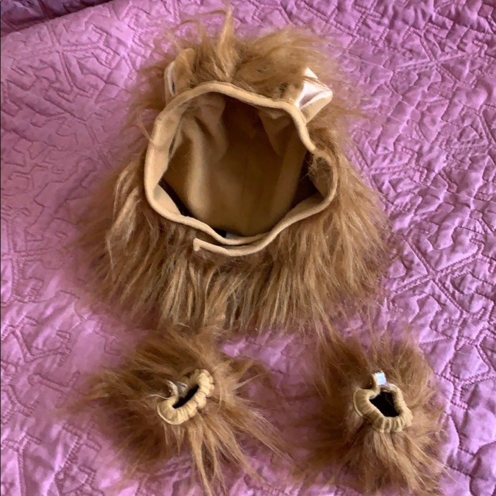 Faux Fur Lion Mane Hat and Cuffs Set - Brown